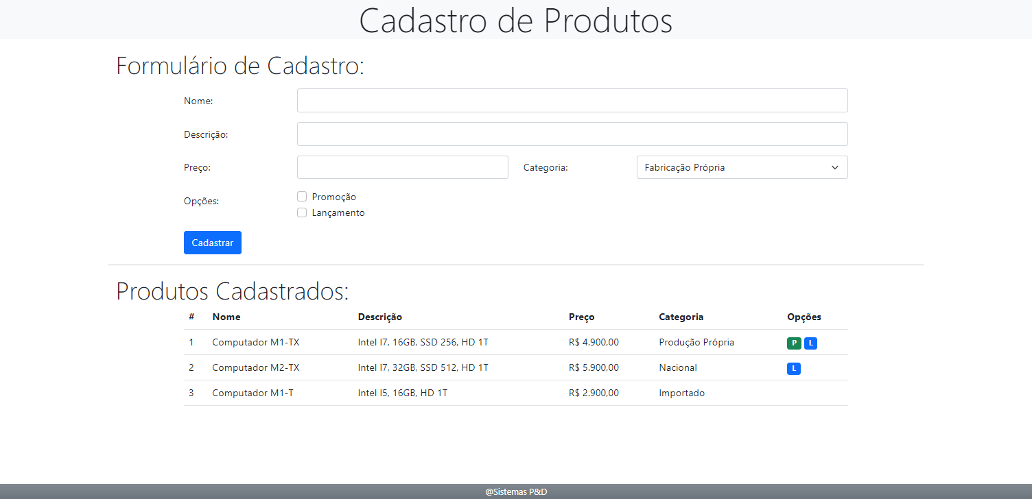 Projeto Cadastro Produtos